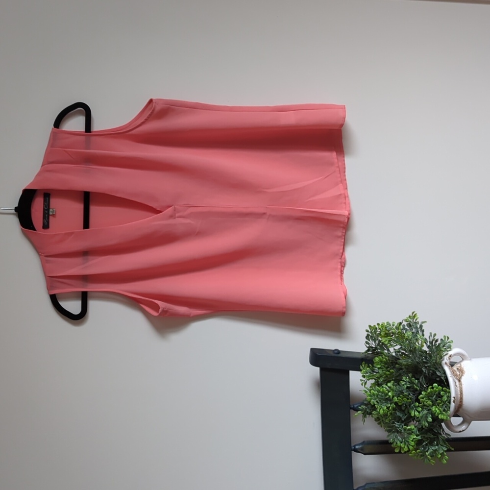 Peach, semi-sheer tank top blouse